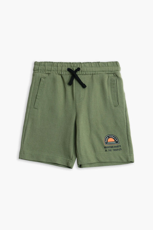 Boy Branded Graphic Short - D/Green