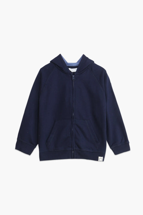 Boys Branded Zipper Hoodie - Navy