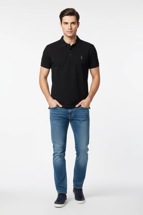 Men Pique Polo - Black