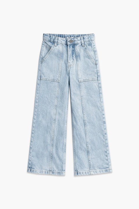 Girls Branded Denim Loose Fit Pant - Ice Blue