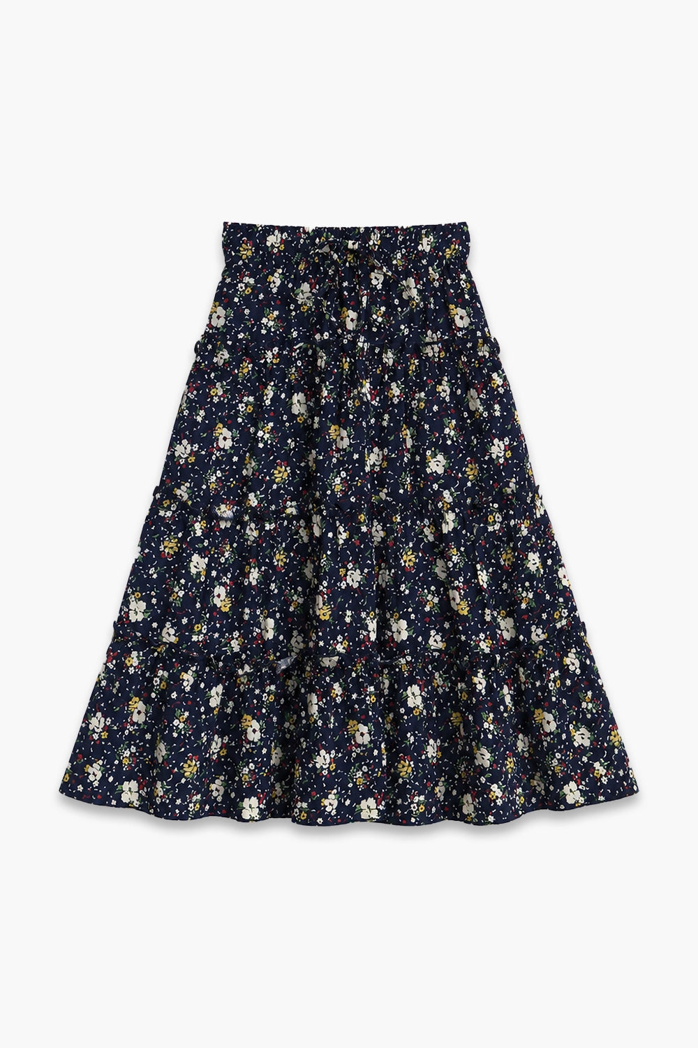 Girls Printed Long Skirt - Navy Blue