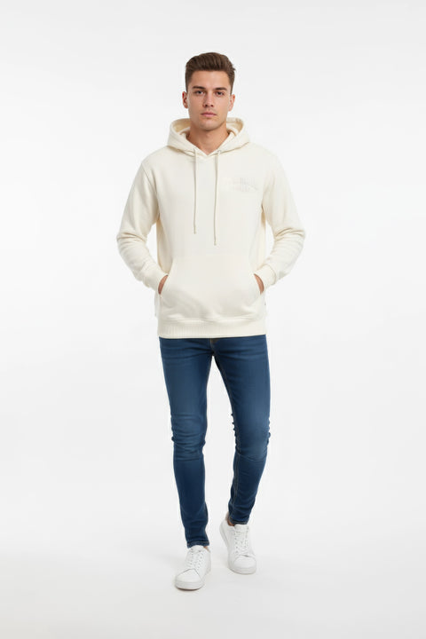 Men Branded Pullover Hoodie - Cream