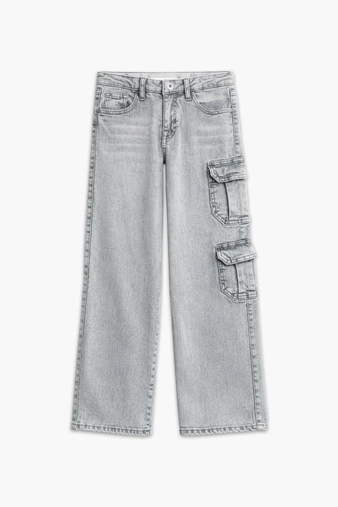 Girls Branded Cargo Jeans  - L/Grey