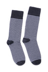 Men Stripes Long Socks - White & D/Blue
