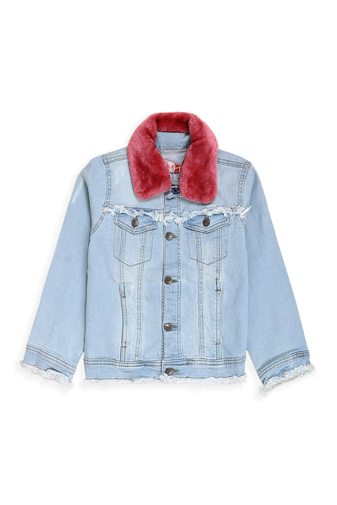 Girl Branded Denim Jacket - Sky Blue