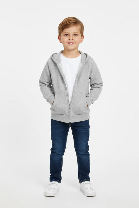 Boys Branded Zipper Hoodie - Grey