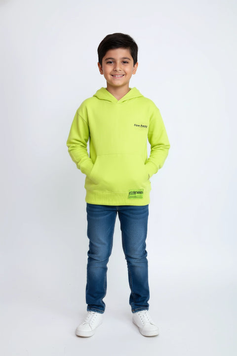 Boys Branded Pullover Hoodie - Neon Green