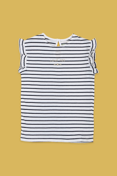 Girls Branded Stripes T-Shirt - Black & White