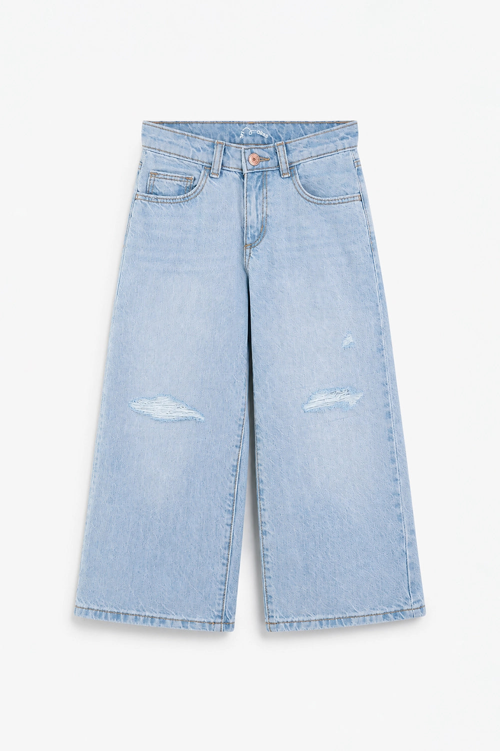 Girls Branded Wide Leg Denim pant - Sky Blue