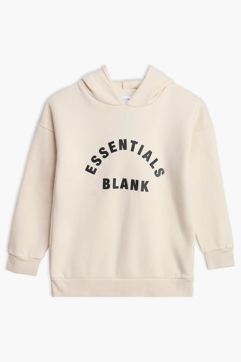 Boys Branded Pullover Hoodie - Cream