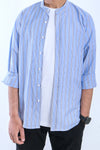 Men Band Collar Lining Shirt MCS24-06 - Blue