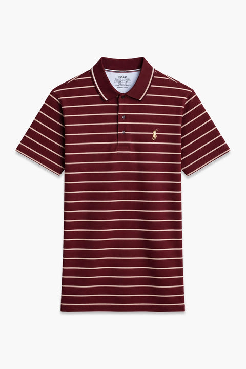 Men Pique Stripes Polo - Maroon