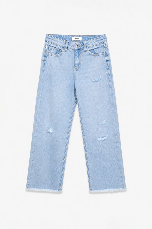 Girls Branded Wide Leg Denim pant - Ice Blue