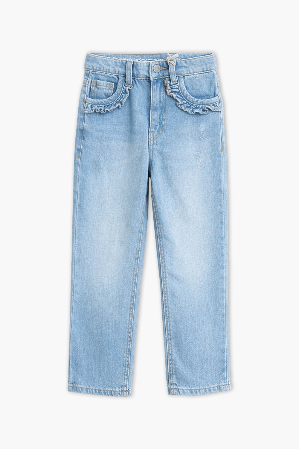 Girls Branded Denim pant - Ice Blue