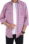 Men Double Pocket Shirt MCS24-13 - Red  And Navy Check