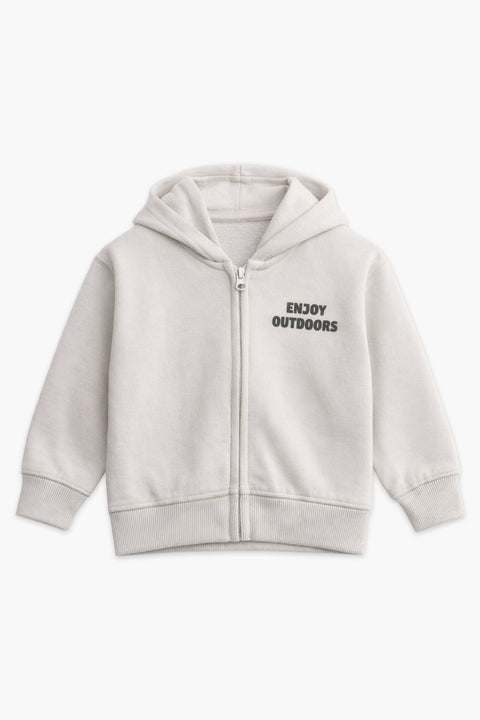 Boys Branded Zipper Hoodie - Fawn