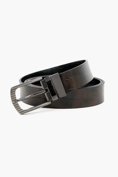 2-in-1 Leather Belt Crocodile Textured