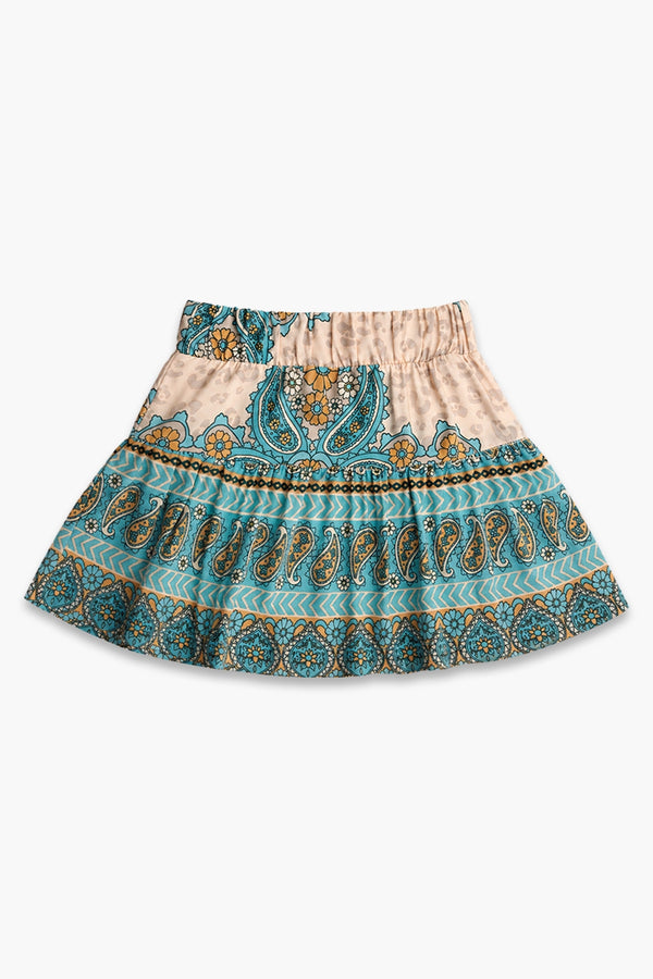 Girls Graphic Linen Mini Skirt - Multi