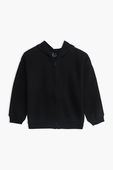 Boys Branded Zipper Hoodie - Black