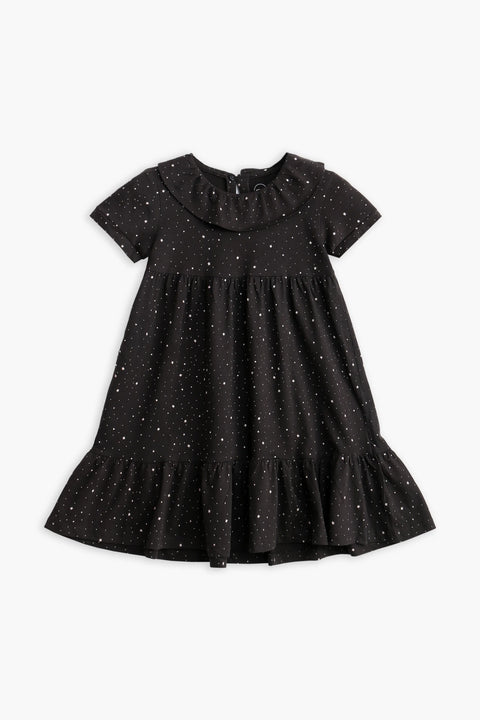 Girls Branded Graphic Frock - Charcoal