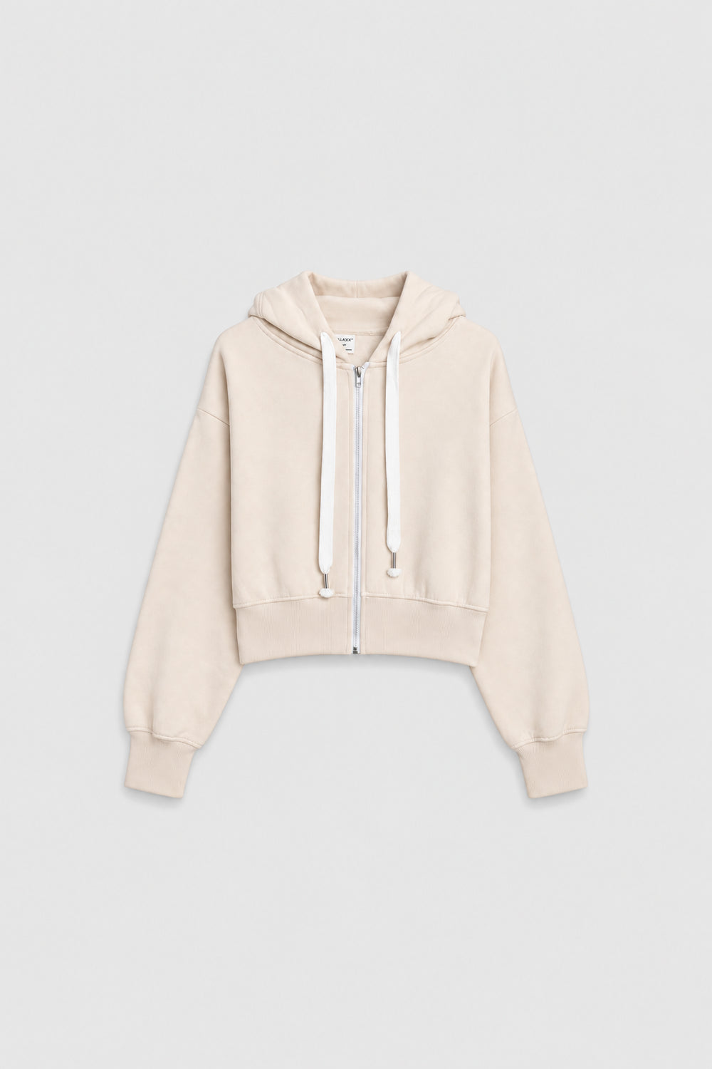 Women Branded Fleece Croppped Zipper Hoodie - Cream