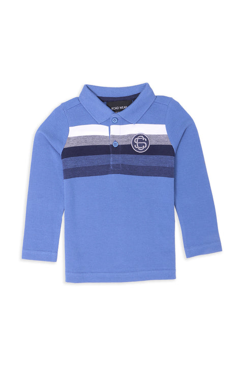 Boys Branded Stripes Polo F/S - Blue