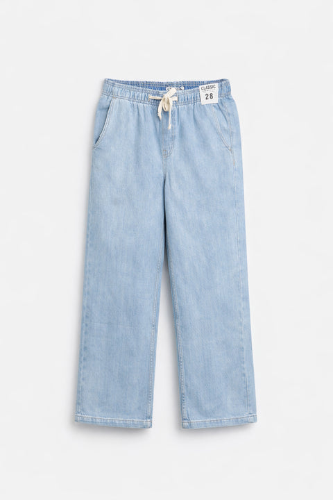 Women's Branded Wide Leg Jeans - Sky Blue
