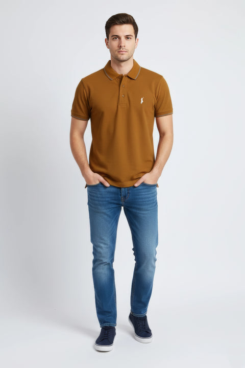 Men Pique Polo - Camel