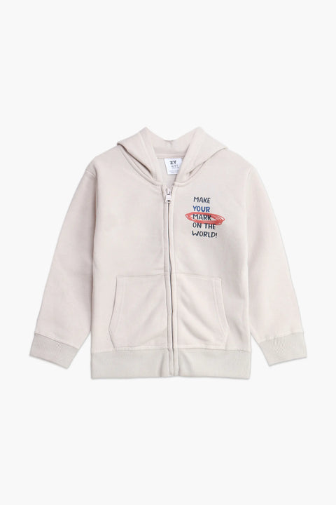 Boys Branded Zipper Hoodie - Cream