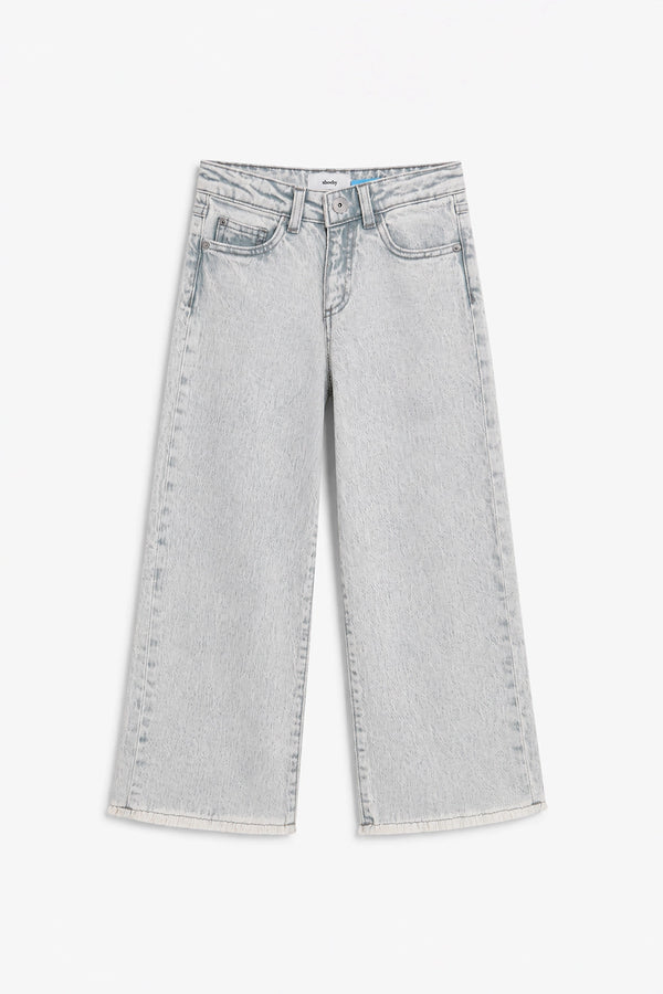Girls Branded Wide Leg Denim pant - L/Grey