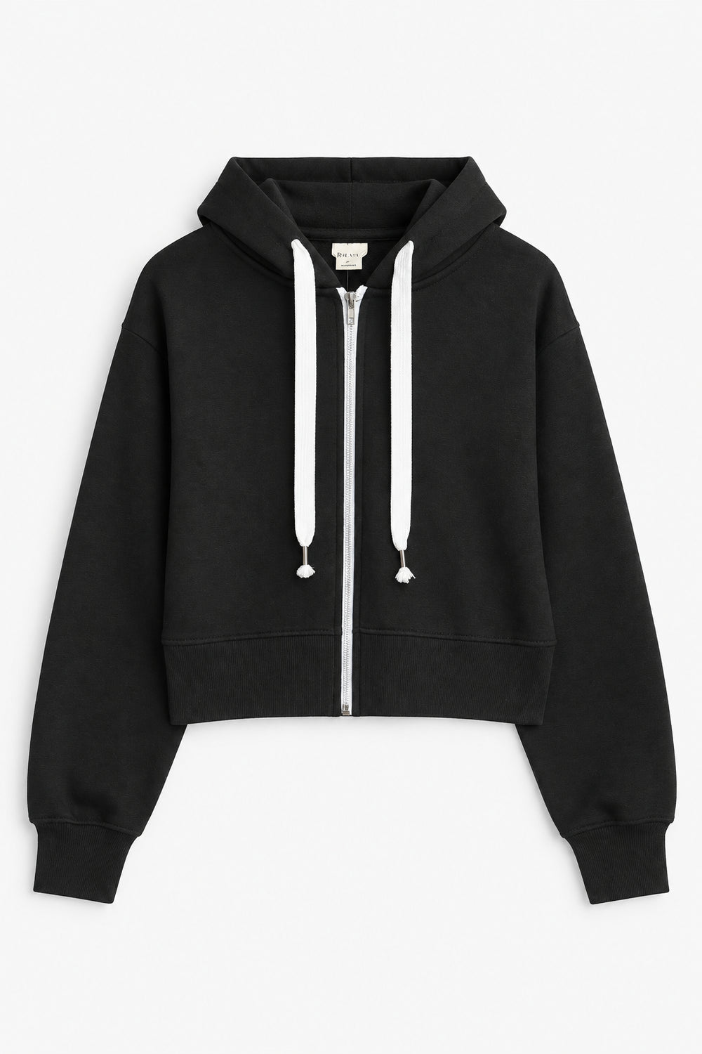 Women Branded Fleece Cropped Zipper Hoodie - Black