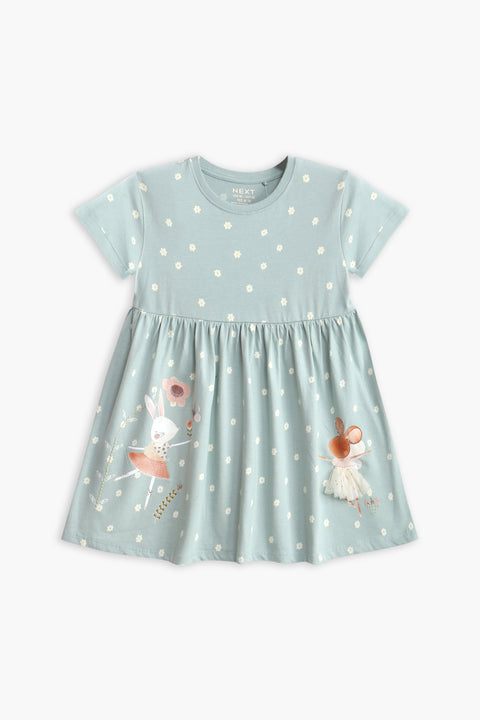 Girls Branded Graphic Frock - Green