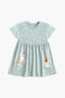 Girls Branded Graphic Frock - Green