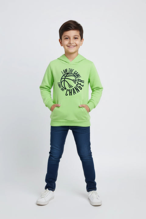 Boys Branded Pullover Hoodie - Neon Green