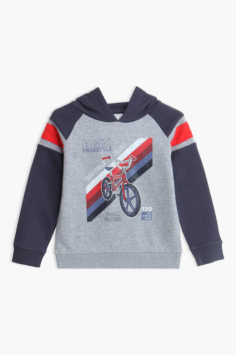 Boys Branded Pullover Hoodie - Heather Grey