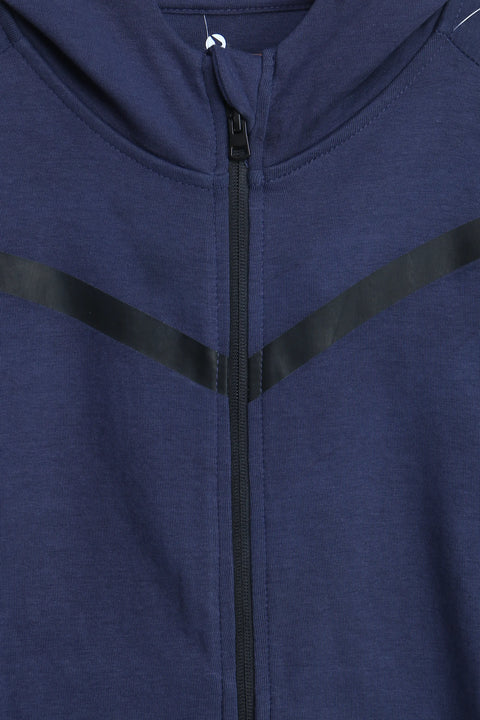 Boys Branded Zipper Hoodie - Navy