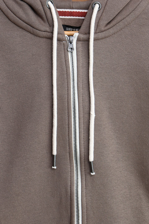 Men Branded Zipper Hoodie - Brown