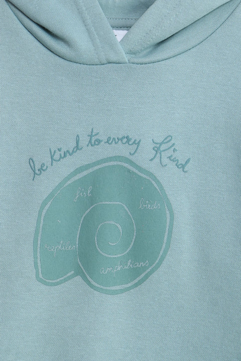 Boys Branded Pullover Hoodie - Sea Green