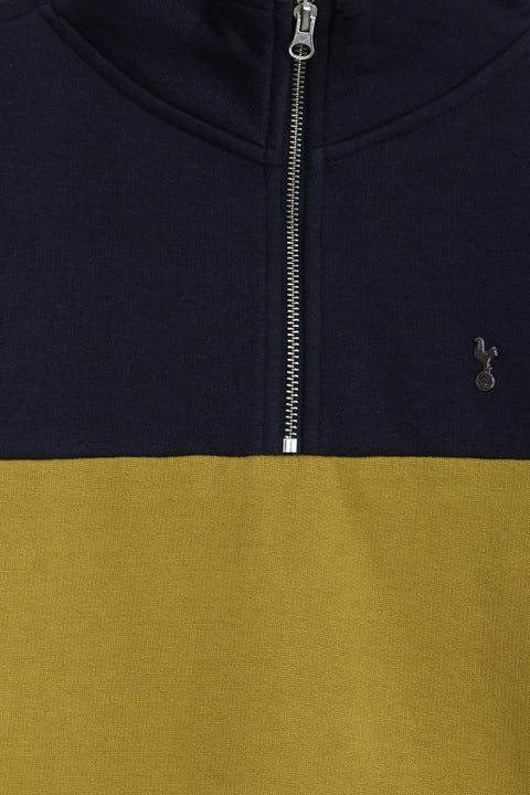 Men Branded Mock Neck - Navy & Yellow