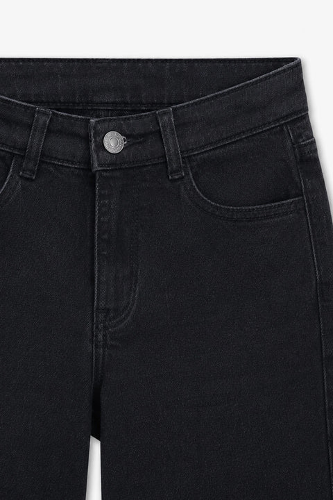 Girls Branded Wide Leg Denim pant - Charcoal