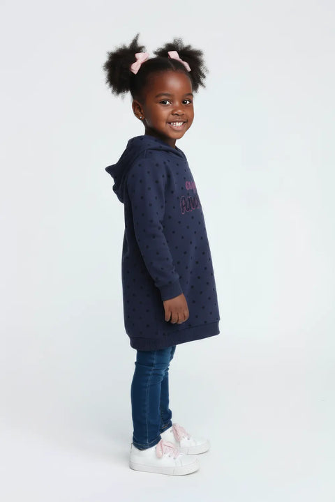 Girls Branded Pullover Hoodie - Navy