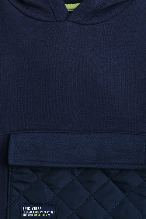 Boys Branded Pullover Hoodie - Navy