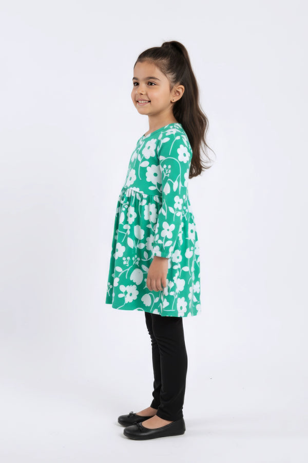 Girl Branded Graphic Frock - Green