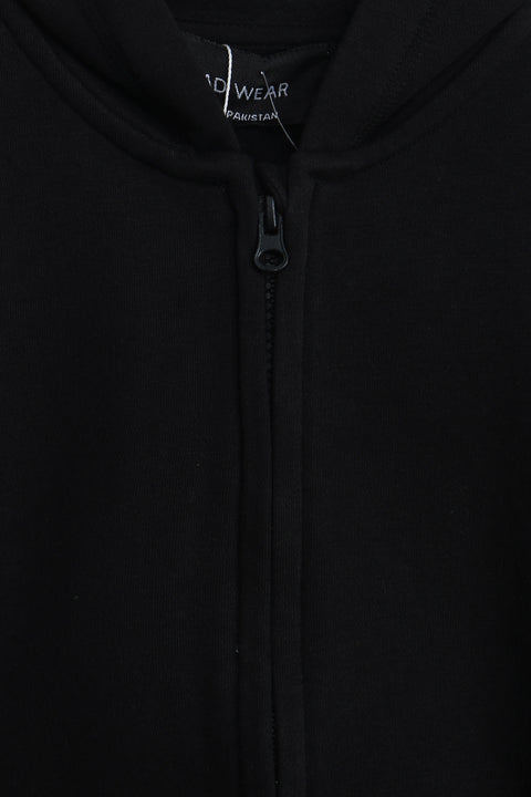 Boys Branded Zipper Hoodie - Black