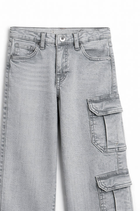 Girls Branded Cargo Jeans  - L/Grey