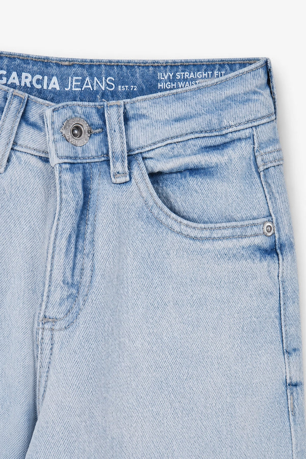 Girls Branded Wide Leg Denim pant - L/Blue