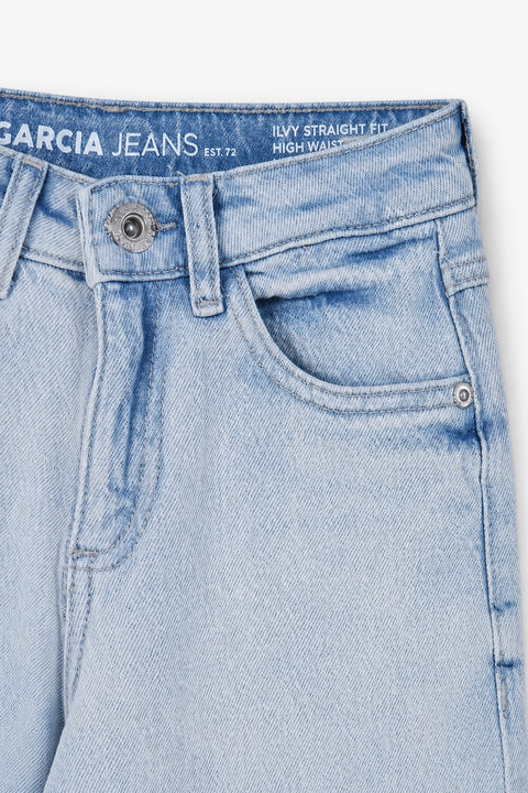 Girls Branded Wide Leg Denim pant - L/Blue