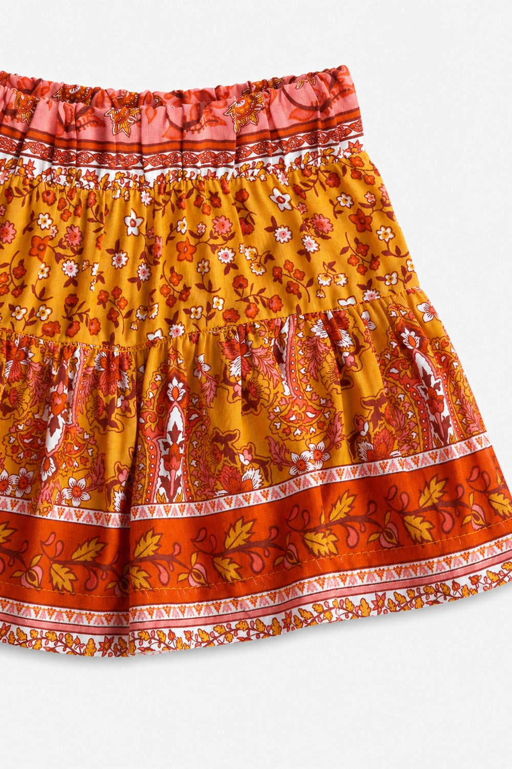 Girls Graphic Linen Mini Skirt - Orange