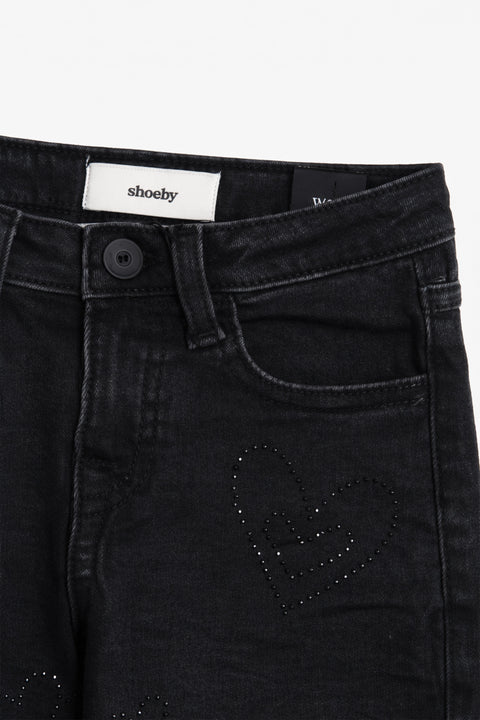 Girls Branded Denim Loose Fit Pant - Black