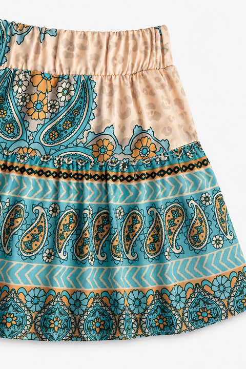 Girls Graphic Linen Mini Skirt - Multi